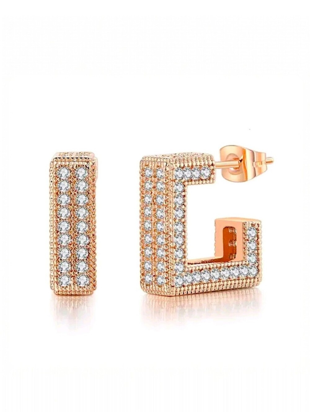 Rhinestone geometric hoop earrings in gold tone; nwot